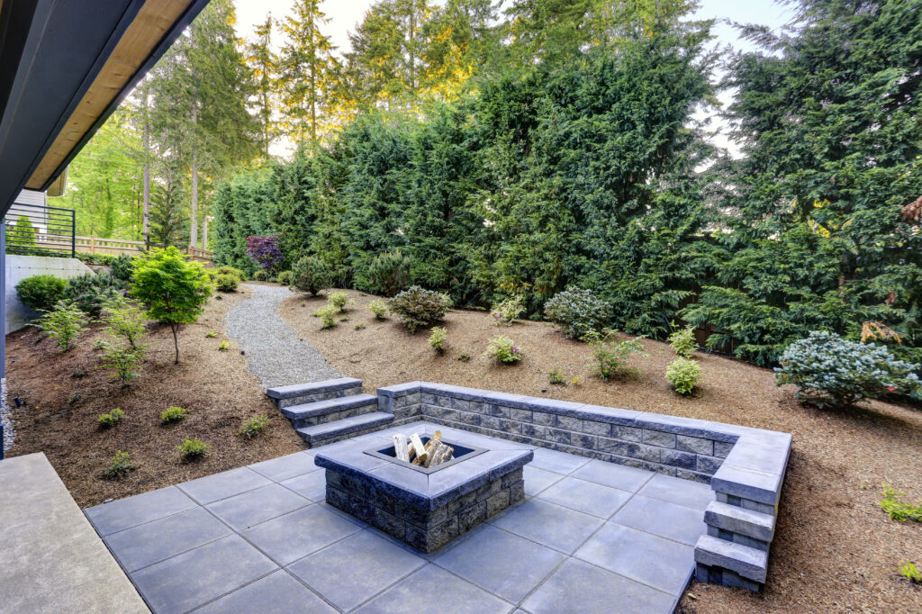 Outdoor stone firepit and stone patio in framingham masachusetts